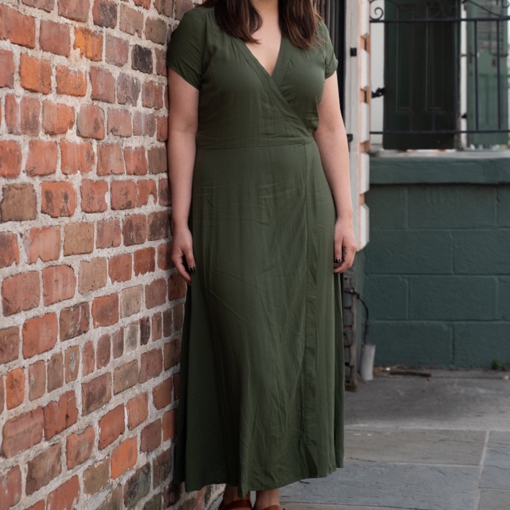 Green wrap dress, M
